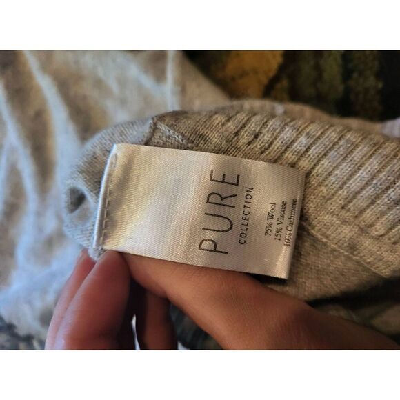 Pure Collection Sweater Women's 4 Grey Wool Cashmere Sparkle Snowflake Sequin - Picture 3 of 5